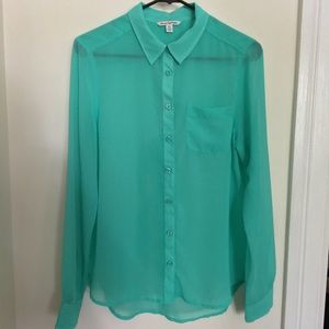 American Eagle sheer green button down blouse